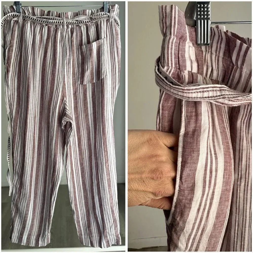 NWT H&M Lemlem 100% Linen Pants Striped Paperwaist XXL